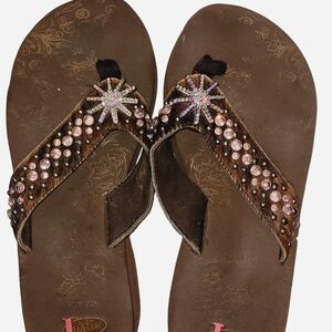 Brown Beaded Women's Sandals
